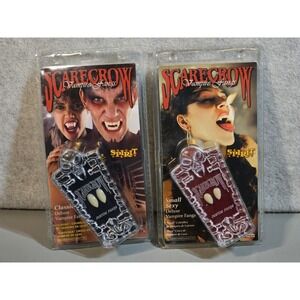 Lot of 2 Scarecrow Small Sexy & Classic Vampire Fangs Halloween Spirit